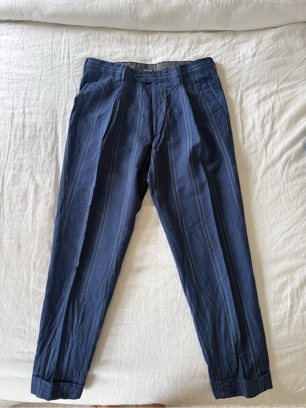 Todd Snyder Navy Pinstripe Tapered Pants